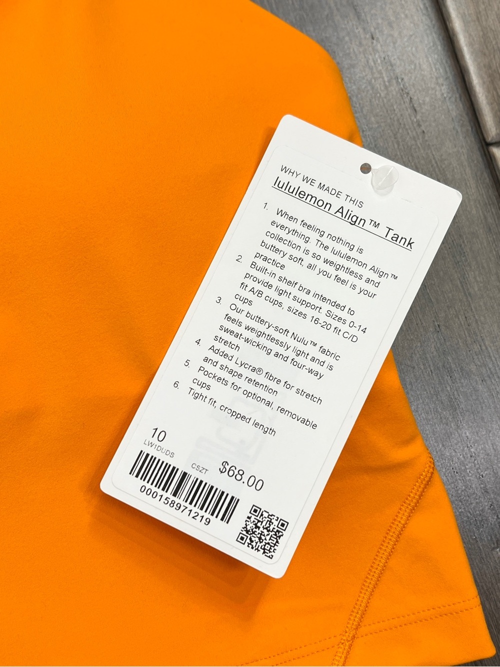 Lululemon NEW Align Tank Top *Light Support, A/B Cup Citrus Sizzle Tone - Picture 4 of 6